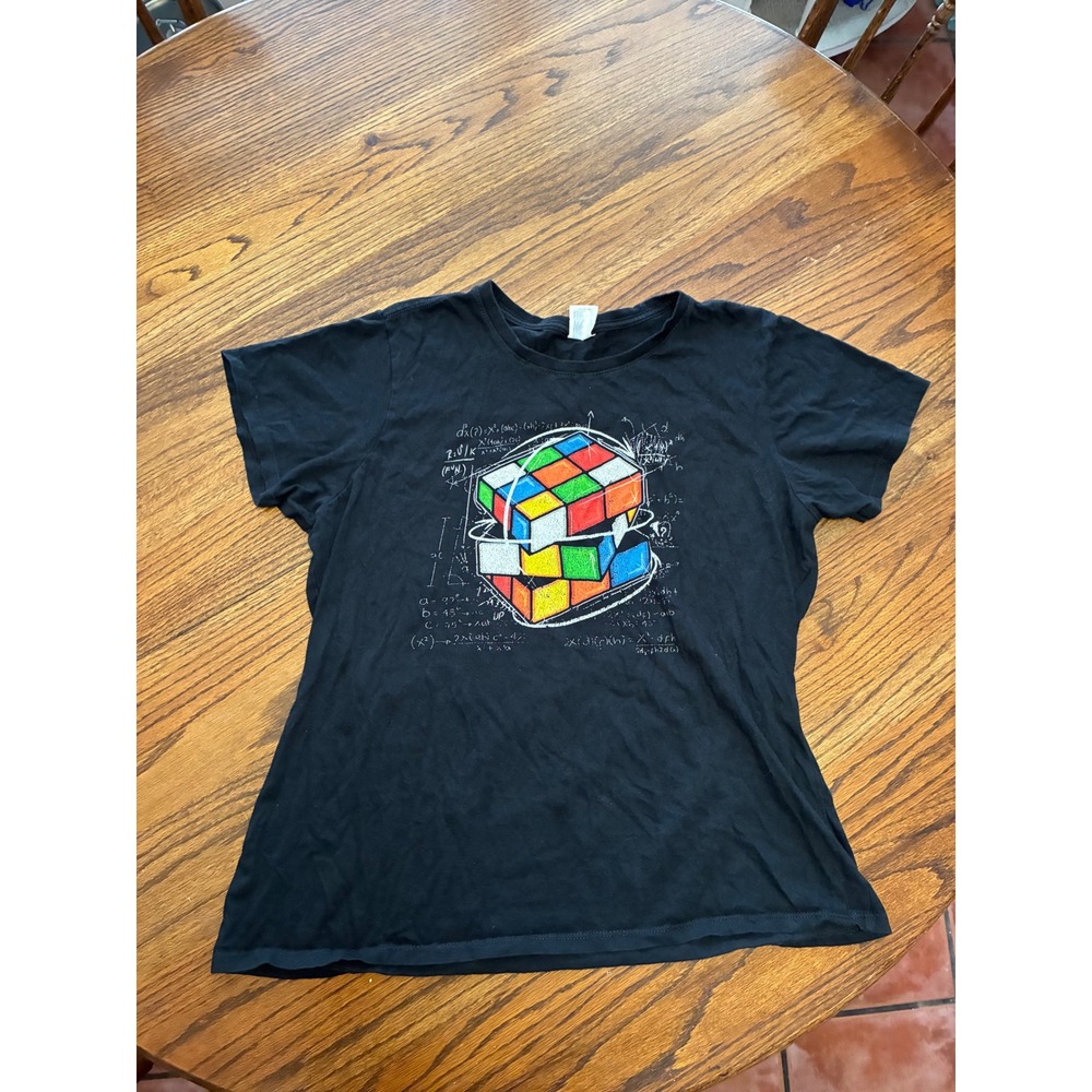 Port & Company Rubiks Cube Math Science Graphic T-Shirt Black XL Ladies